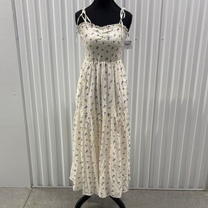 American Eagle Outfitters Cream and Blue Midi Dress